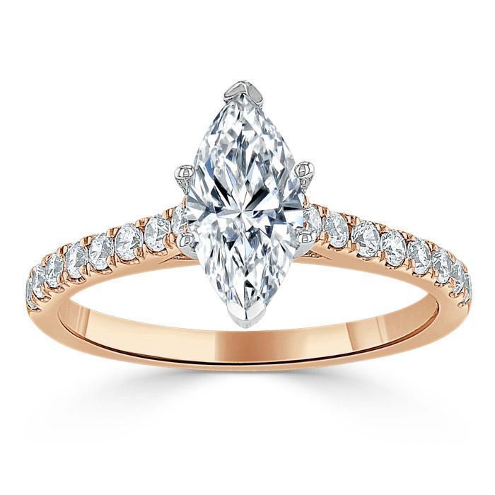 Marquise Cut Moissanite Engagement Ring, Classic Style