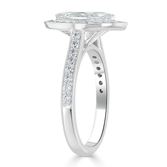 Marquise Cut Moissanite Halo Engagement Ring, Tiffany Style