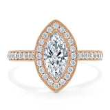 Marquise Cut Moissanite Halo Engagement Ring, Tiffany Style