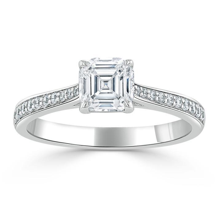 Asscher Cut Moissanite Engagement Ring, Classic Style