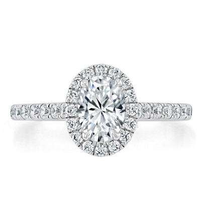 Oval Cut Moissanite Halo Engagement Ring, Tiffany Style