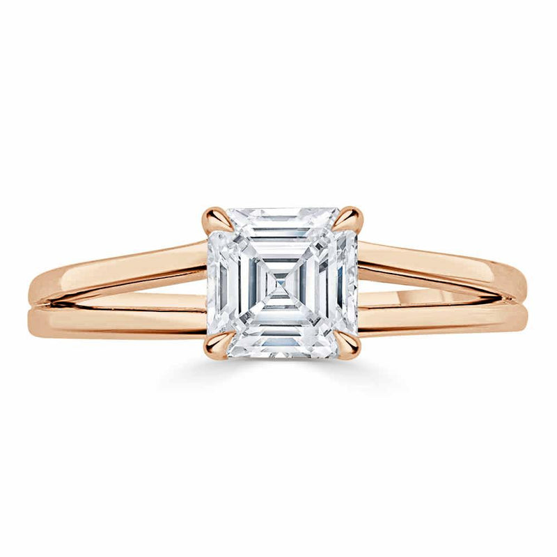 Asscher Cut Moissanite Engagement Ring, Classic Style with Split Shank
