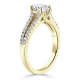 Round Cut Moissanite Engagement Ring, Tiffany Style Double Row Band