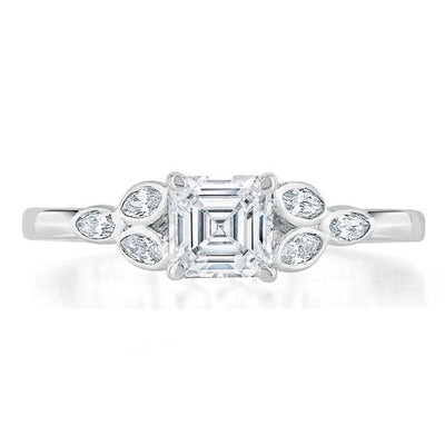 Asscher Cut Moissanite Engagement Ring, Vintage Style