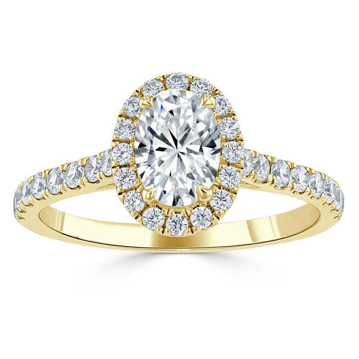 Oval Cut Moissanite Halo Engagement Ring, Tiffany Style