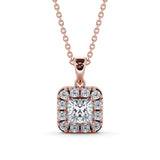 Princess Cut Classic Halo Pendant