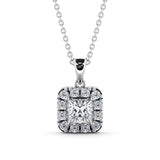 Princess Cut Classic Halo Pendant