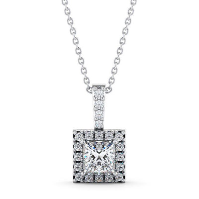 Princess Cut Classic Halo Pendant