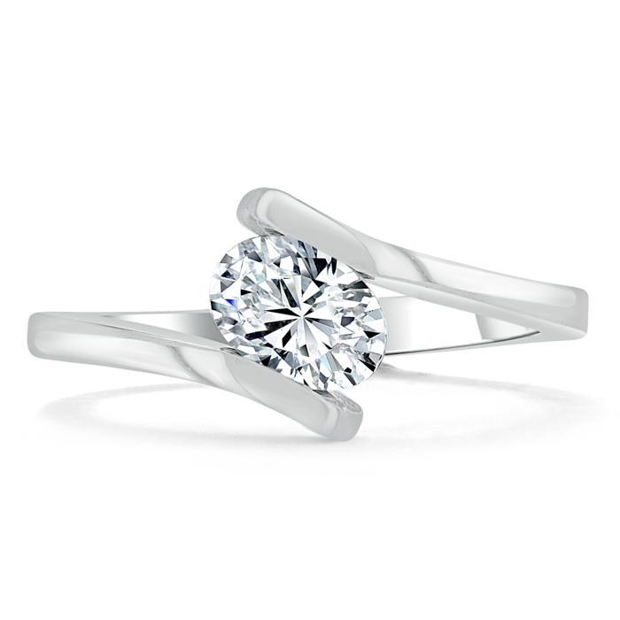 Oval Cut Moissanite Engagement Ring, Twist Design