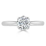 Round Cut Moissanite Engagement Ring, Classic Six Claw