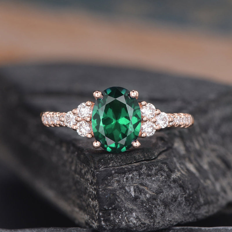 Emerald & Moissanite Vintage Inspired Ring
