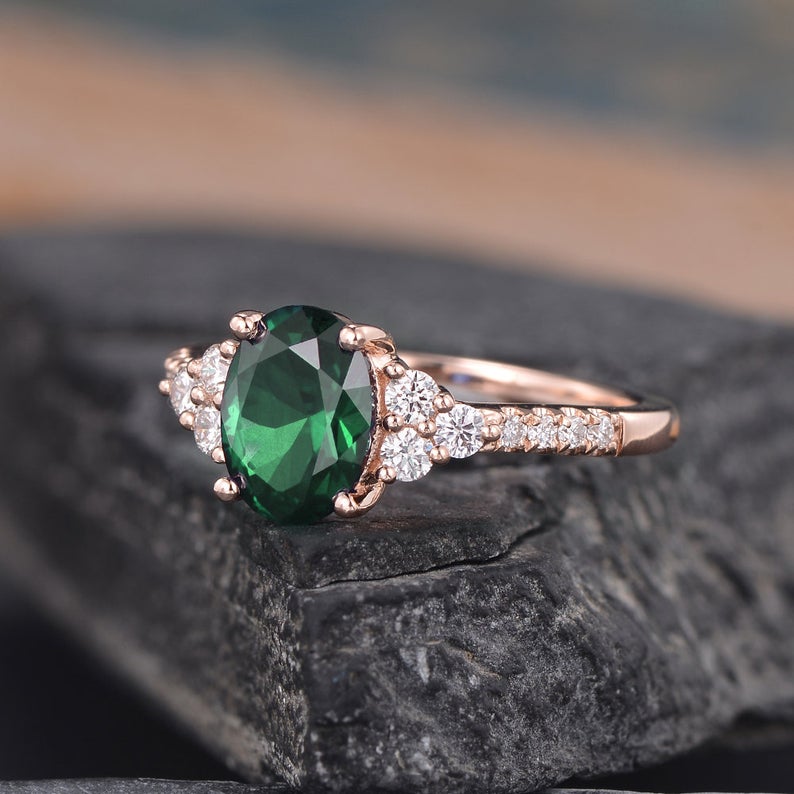 Emerald & Moissanite Vintage Inspired Ring