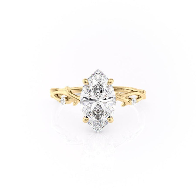 Marquise Cut Moissanite Engagement Ring, Twig Design