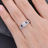 Round Cut Moissanite and Sapphire Ring set