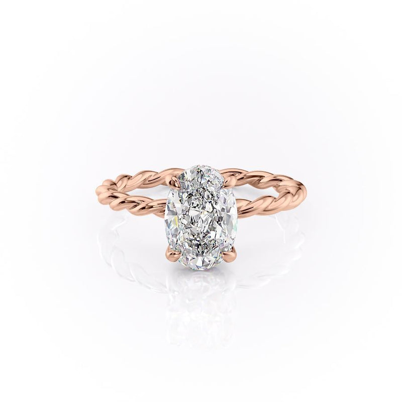 Oval Cut Moissanite Engagement Ring, Hidden Halo & Twisted Band