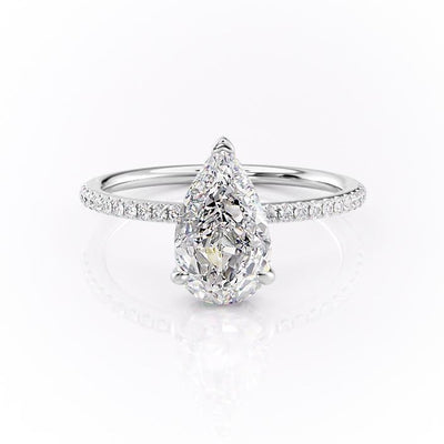 Pear Cut Moissanite Ring With Hidden Halo