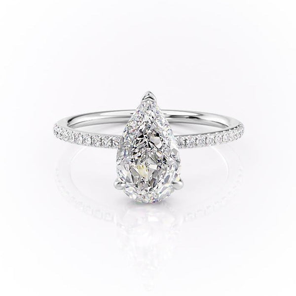 Pear Cut Moissanite Ring With Hidden Halo