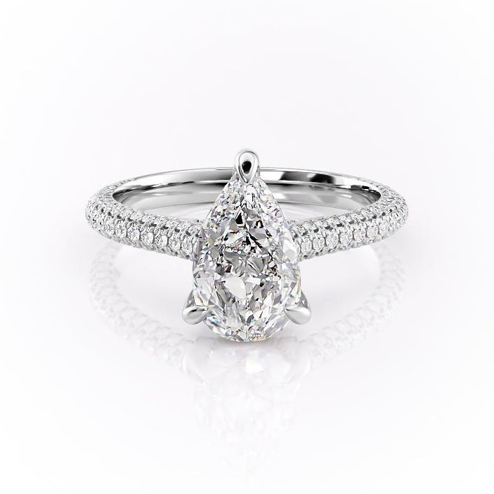 Pear Cut Moissanite Ring With Pave Set Shoulders