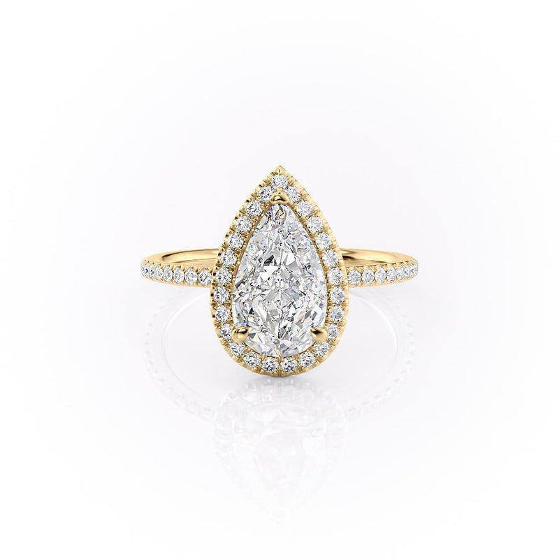 Pear Cut Moissanite Ring, Classic Halo Design