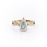 Pear Cut Moissanite Ring With Twisted Stone Set Shoulders