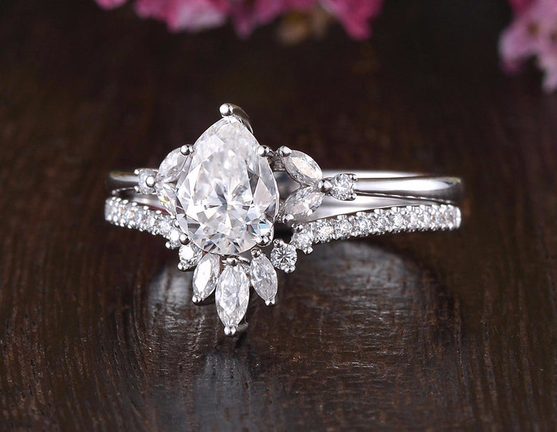 Pear Cut Vintage Style Bridal Ring Set