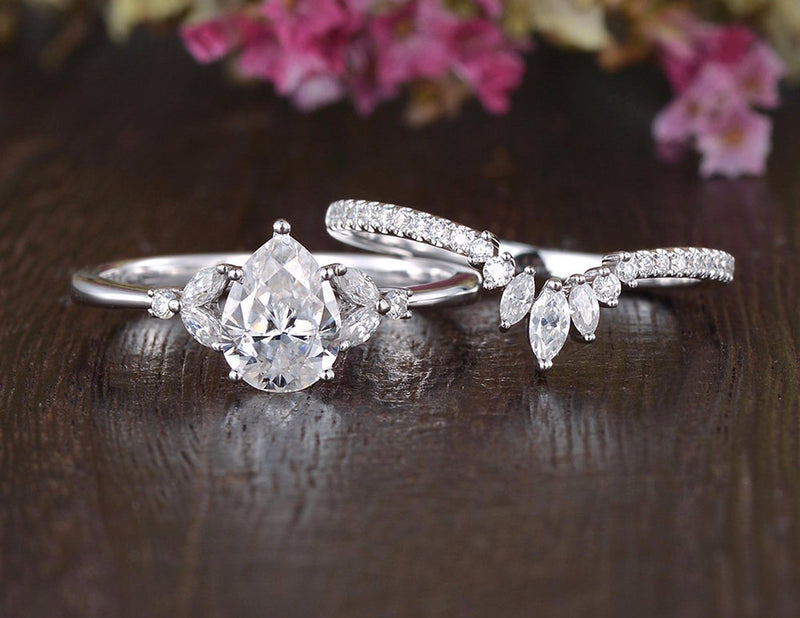 Pear Cut Vintage Style Bridal Ring Set