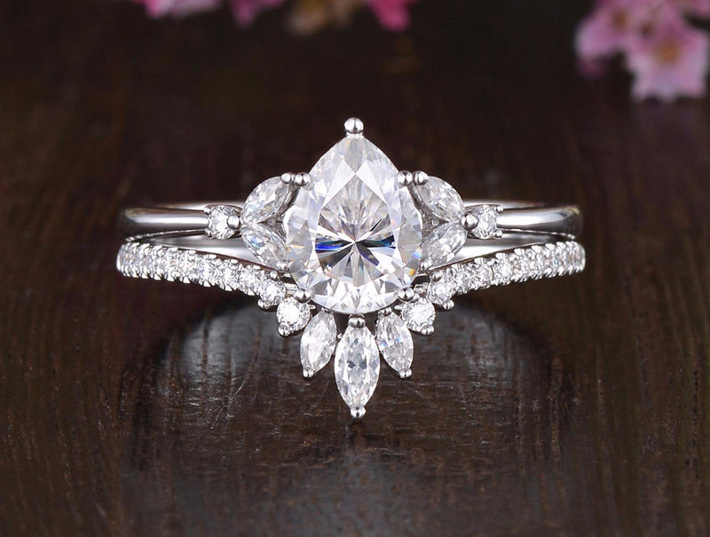 Pear Cut Vintage Style Bridal Ring Set