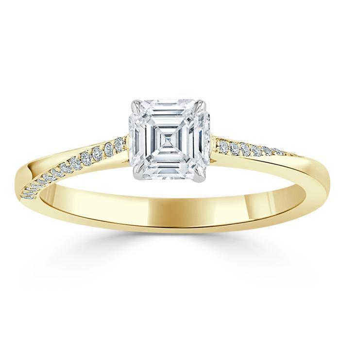 Asscher Cut Moissanite Engagement Ring, Classic Style