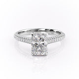 Radiant Cut Moissanite Engagement Ring, Pave Set Shoulders