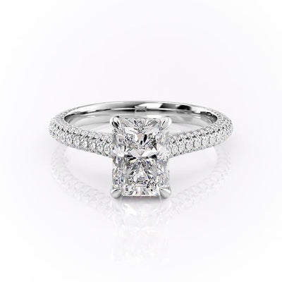 Radiant Cut Moissanite Engagement Ring, Pave Set Shoulders
