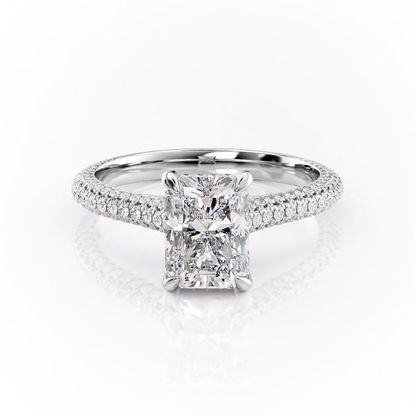 Radiant Cut Moissanite Engagement Ring, Pave Set Shoulders