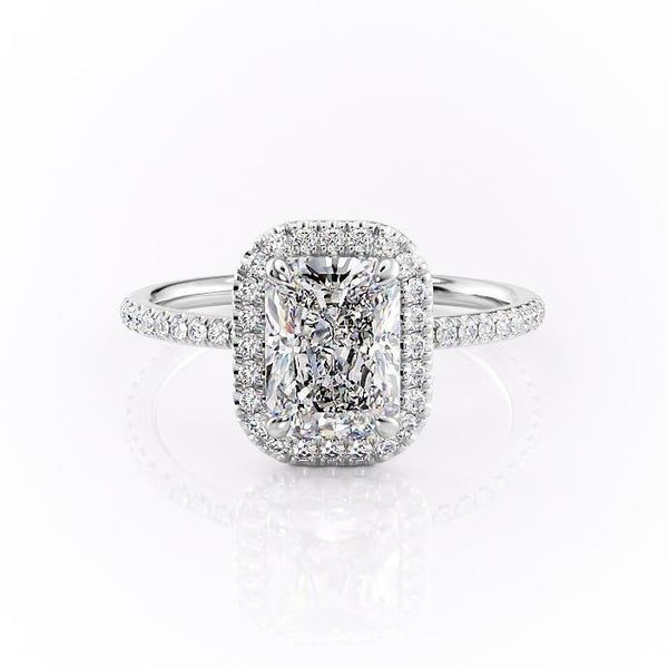 Radiant Cut Moissanite Engagement Ring, Classic Halo