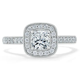 Cushion Cut Moissanite Halo Engagement Ring, Tiffany Style