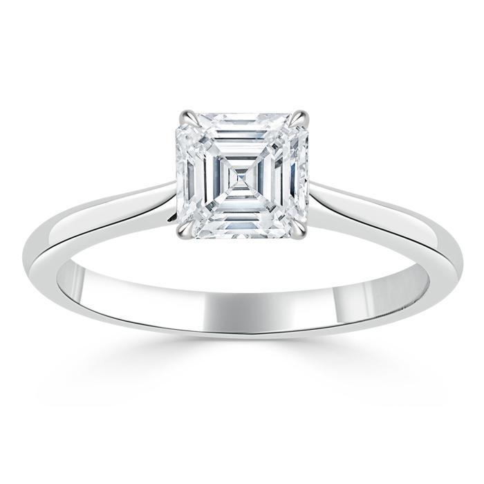 Asscher Cut Moissanite Engagement Ring, Classic Style