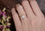 Round Cut Moissanite Engagement Ring, Art Deco Trilogy Design