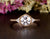 Round Cut Moissanite Engagement Ring, Art Deco Trilogy Design