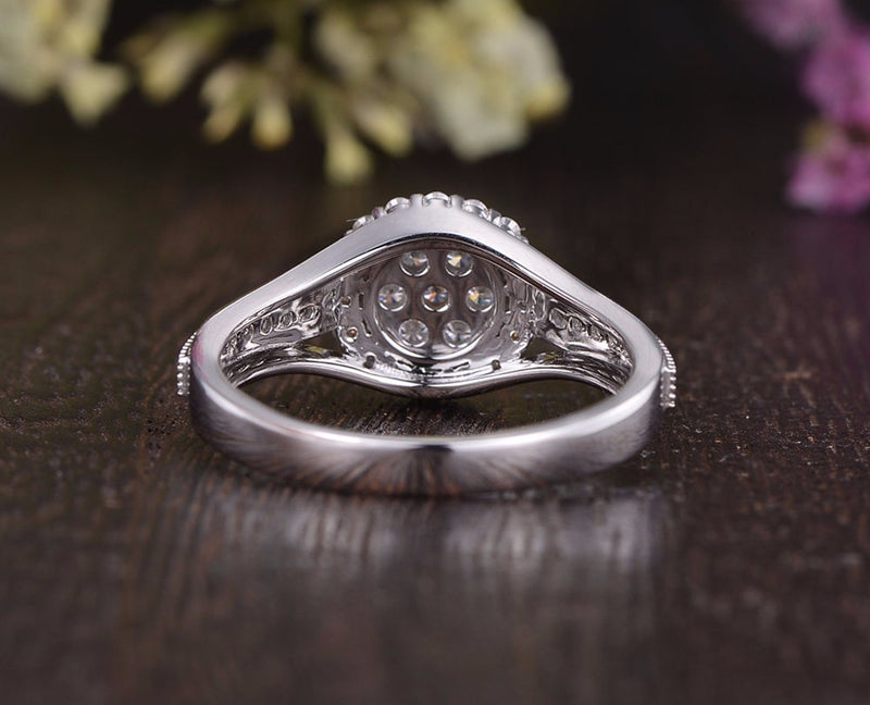 Round Cut Moissanite Cluster Engagement Ring, Vintage Design