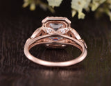 Emerald Cut Moissanite Engagement Ring, Floral Art Deco Halo Design, Choose Your Stone Size & Metal