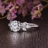 Round Cut Moissanite Engagement Ring, Unique Art Deco Design
