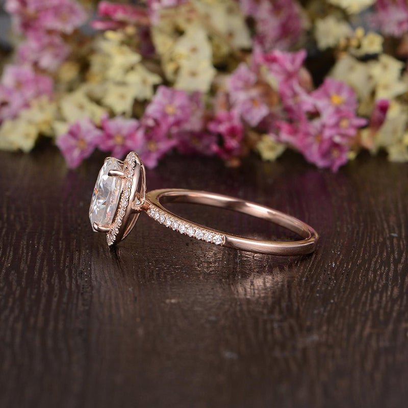 Oval Cut Moissanite Engagement Ring, Vintage Halo Design