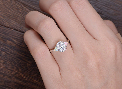 Oval Cut Moissanite Opal Engagement Ring Edwardian Design