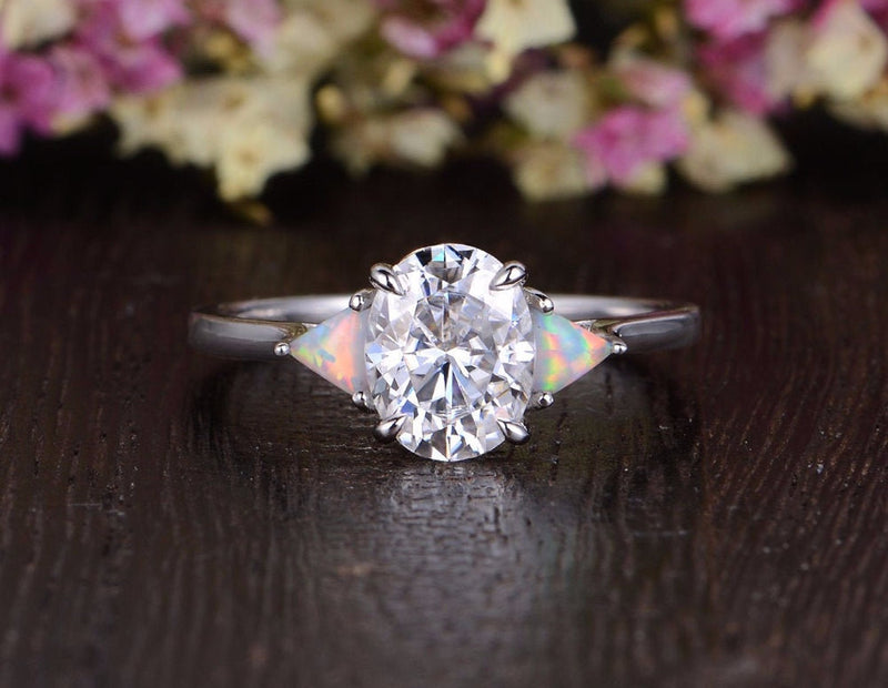 Diamond ring with opal best sale accents