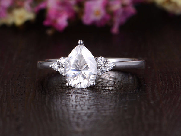 Pear Cut Moissanite Engagement Ring, Edwardian Design