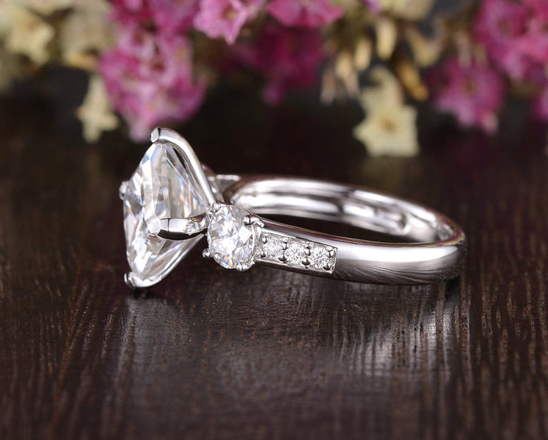 Princess Cut Moissanite Engagement Ring, Vintage Design