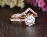 Vintage Style Bridal Ring Set, Round Cut