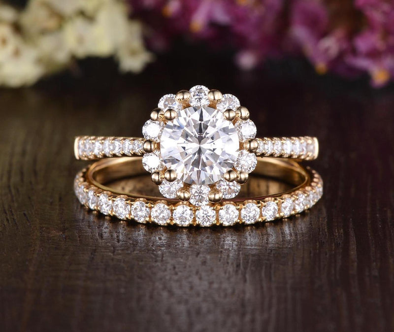Round cut wedding ring sets hot sale