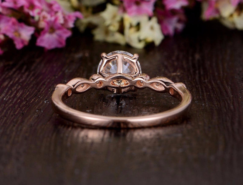 Round Cut Moissanite Engagement Ring, Unique Vintage Design