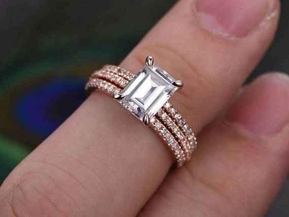 Emerald Cut Classic Style Ring Set, x 3 Rings