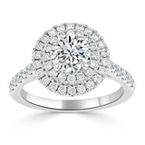 Round Cut Moissanite Double Halo Engagement Ring, Tiffany Style